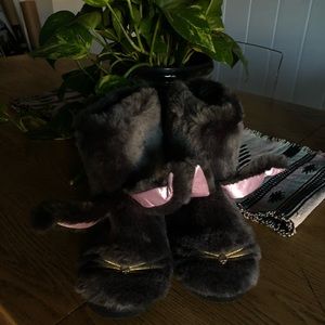 KATE SPADE “Bethie” Faux Fur Bunny Boot Slippers
